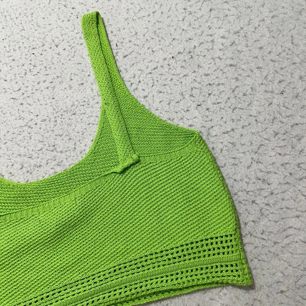 Forever 21 Women's Medium Sleeveless Cropped Tank Top Knit Lime Green Cotton - Picture 12 of 12